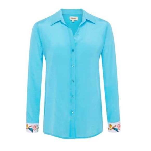 NEW L'AGENCE GIO SILK BLOUSE - AQUA MULTI BUTTERFLY SCARF / Medium - Picture 4 of 8